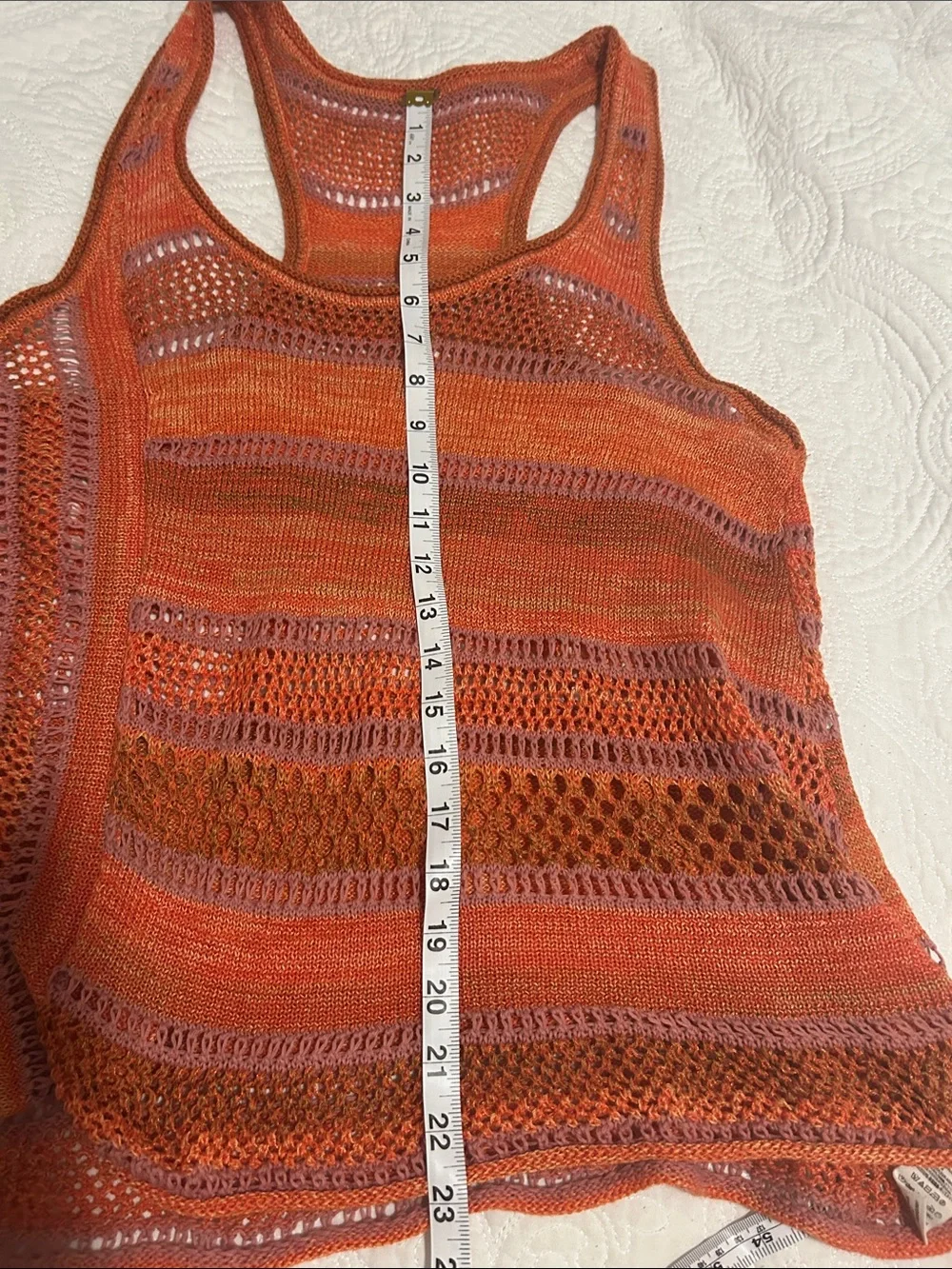 Free People Orange Open-Knit Striped Tank Top Live Bird Size Small